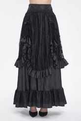 Black Ruffle Lace Drawstring Women's Gothic Skirt